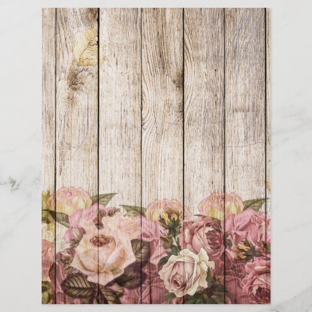 Rose Rustic Wood Scrapbooking Craft Paper (Front)
