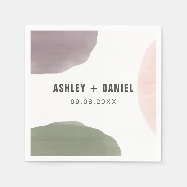 Rose, Sage, & Grape Modern Circles Wedding Napkins (Front)