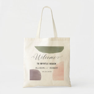 Rose, Sage, Grape Watercolor Wedding Welcome Bag, Tote Bag