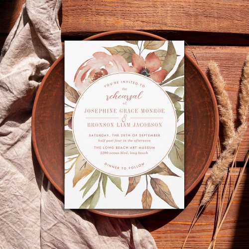 Rose Sage Green Fall Rehearsal Dinner Invitation