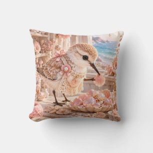 Rose Sandpiper Seashell Coastal Craft Studio Throw Pillow