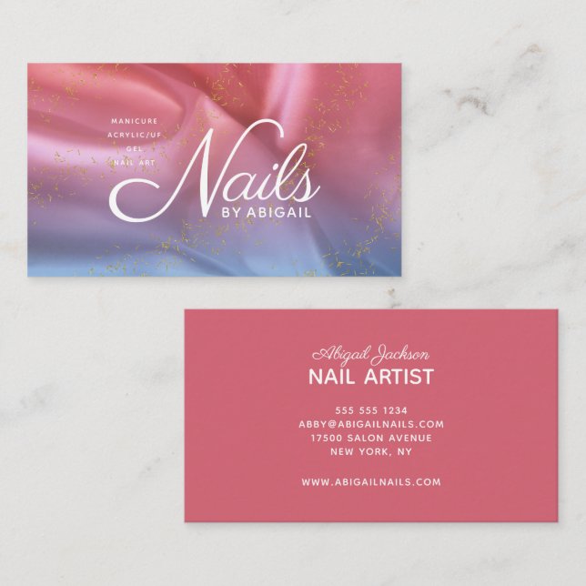 Rose Satin Splash Glittered Nails By "Name" Business Card (Front/Back)