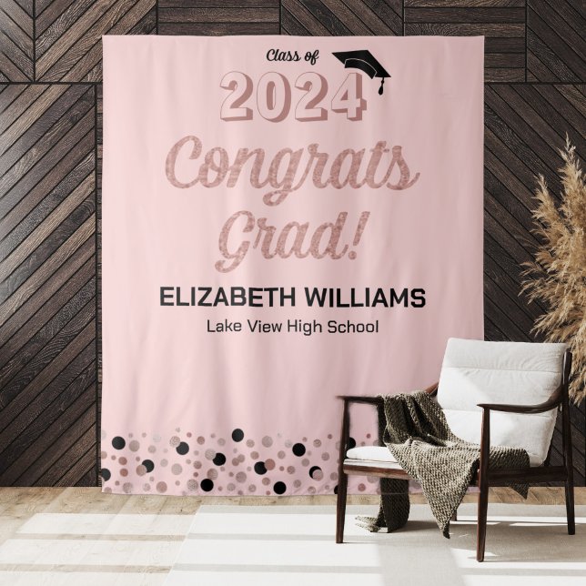 Rose Script Confetti Congrats Grad Pink Backdrop (Creator Uploaded)