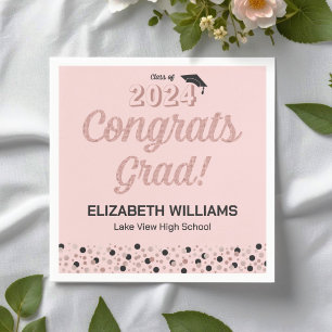 Rose Script Confetti Congrats Grad Pink Napkin
