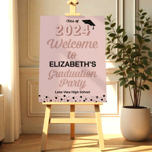 Rose Script Confetti Grad Party Pink Welcome Sign