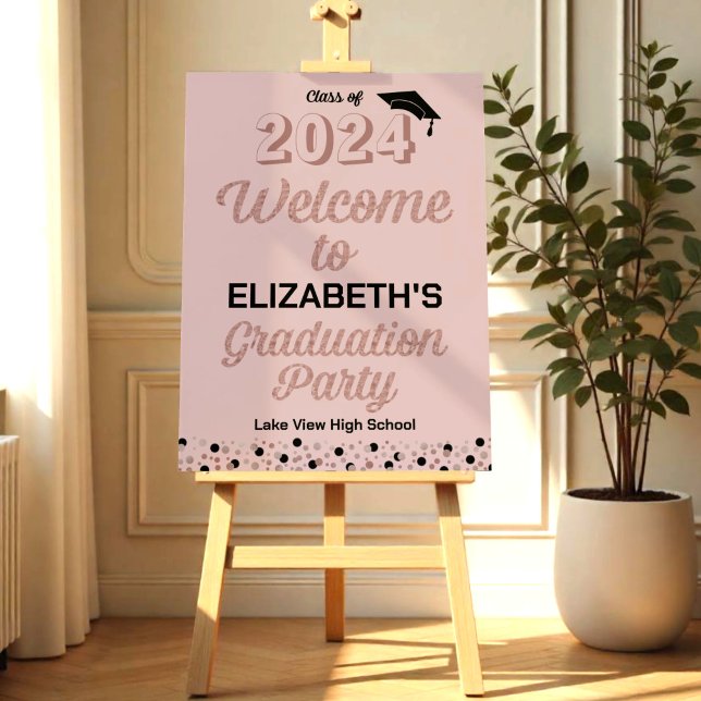Rose Script Confetti Grad Party Pink Welcome Sign (Creator Uploaded)