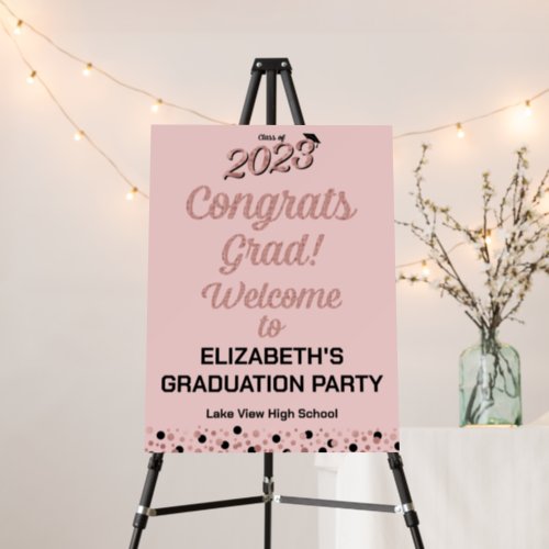 Rose Script Congrats Grad Pink Welcome Sign