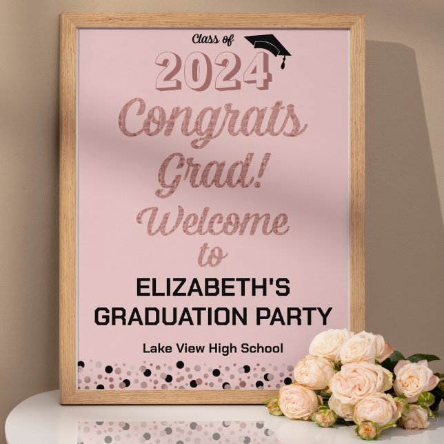 Rose Script Congrats Grad Pink Welcome Sign (Creator Uploaded)