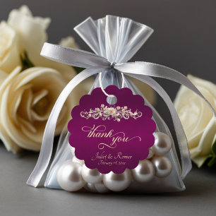 Rose Scroll & Monogram - Scalloped Plum Favor Tags