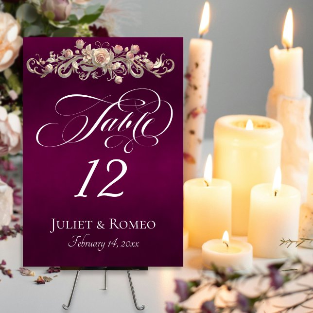 Rose Scroll - Plum Table Number (Creator Uploaded)