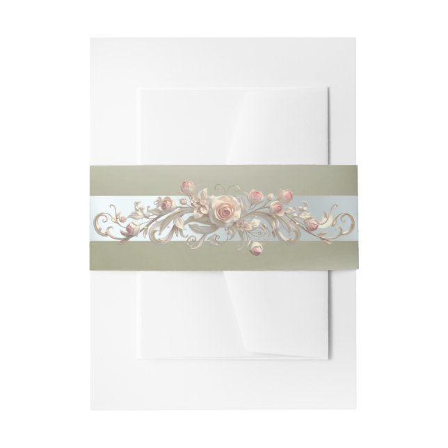 Rose Scroll - Taupe/Silver Invitation Belly Band (Front Example)