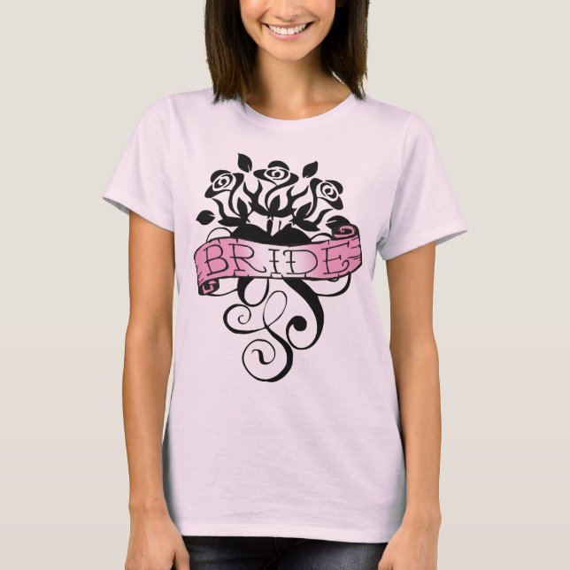 Rose scroll with bride banner T-Shirt (Front)