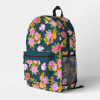 Rose Shabby Vintage Navy Printed Backpack