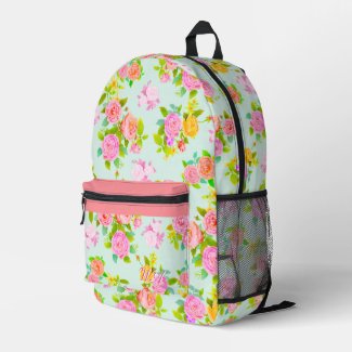 Rose Shabby Vintage Teal Printed Backpack