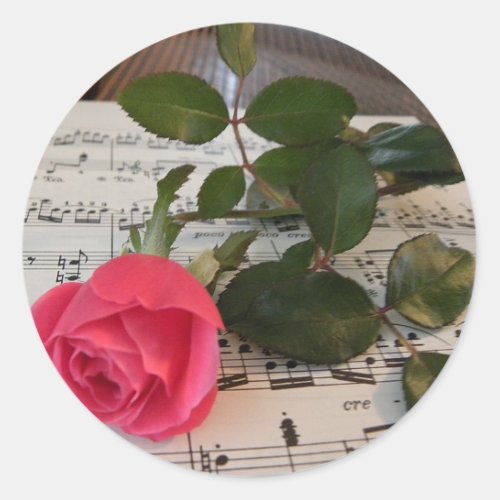 Rose Sheet Music Classic Round Sticker