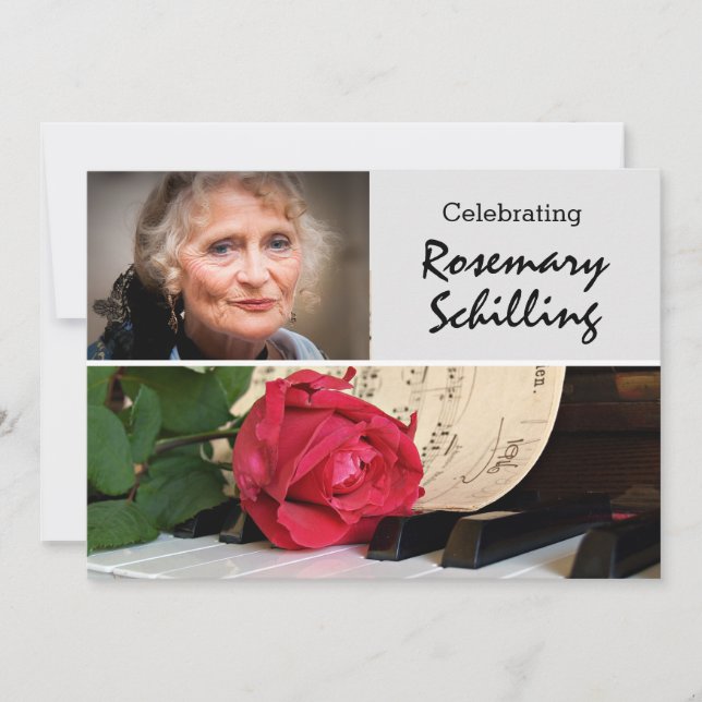 Rose, Sheet Music & Keys Memorial  Invitation (Front)