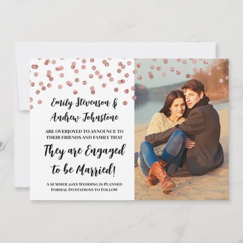 Rose Silver Confetti Photo Engagement Announcement