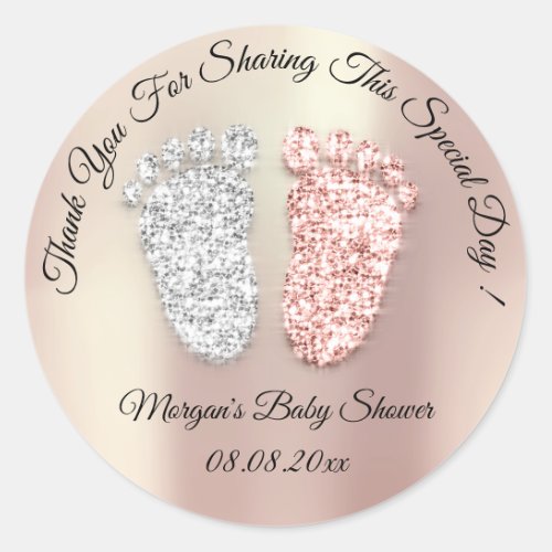 Rose Silver Glitter Feet Baby Gender Reveal  Classic Round Sticker