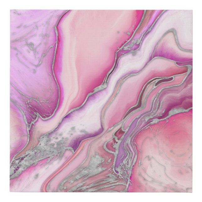Rose Silver liquid Marble Faux Canvas Print (Front)
