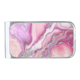 Rose Silver liquid Marble Finish Money Clip