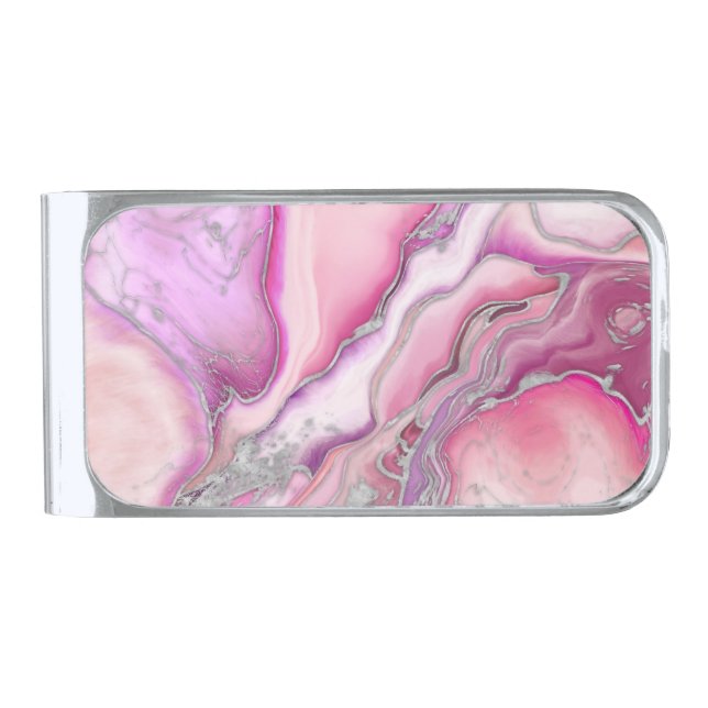 Rose Silver liquid Marble Silver Finish Money Clip (Front)