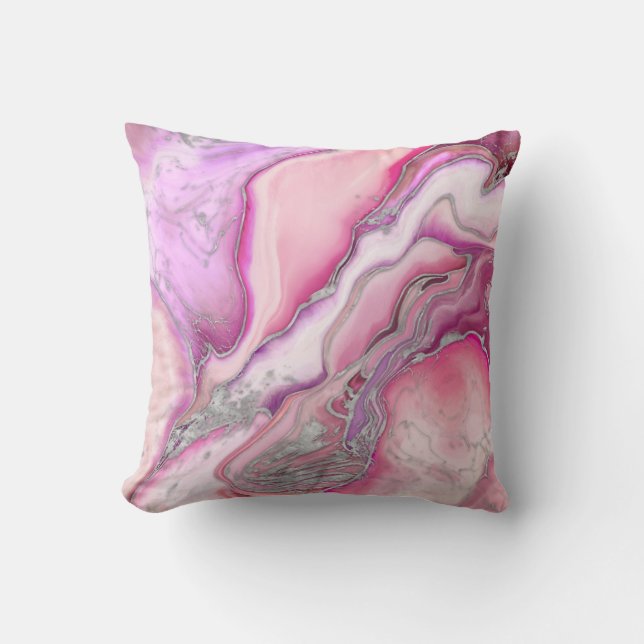 Rose Silver liquid Marble Throw Pillow (Front)