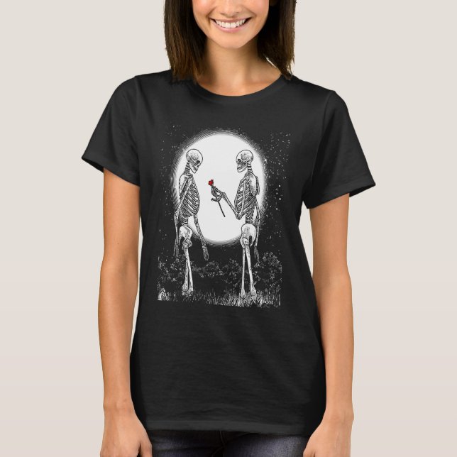 Rose Skeleton Skeleton Hand Red Rose Flower T-Shirt (Front)
