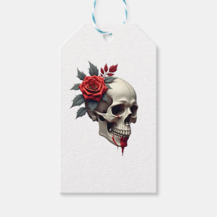 Rose Skeleton Skull Hand Red Flower Rose T-Shirt ( Gift Tags