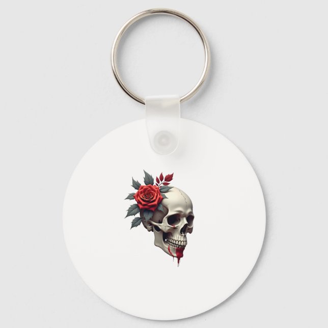 Rose Skeleton Skull Hand Red Flower Rose T-Shirt ( Keychain (Front)