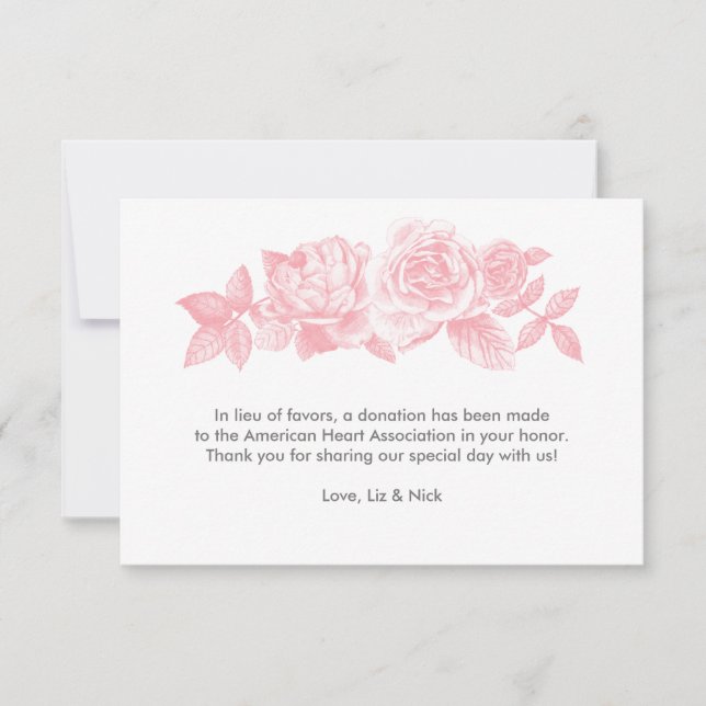 Rose Sketch Favor Card in Pink (Front)