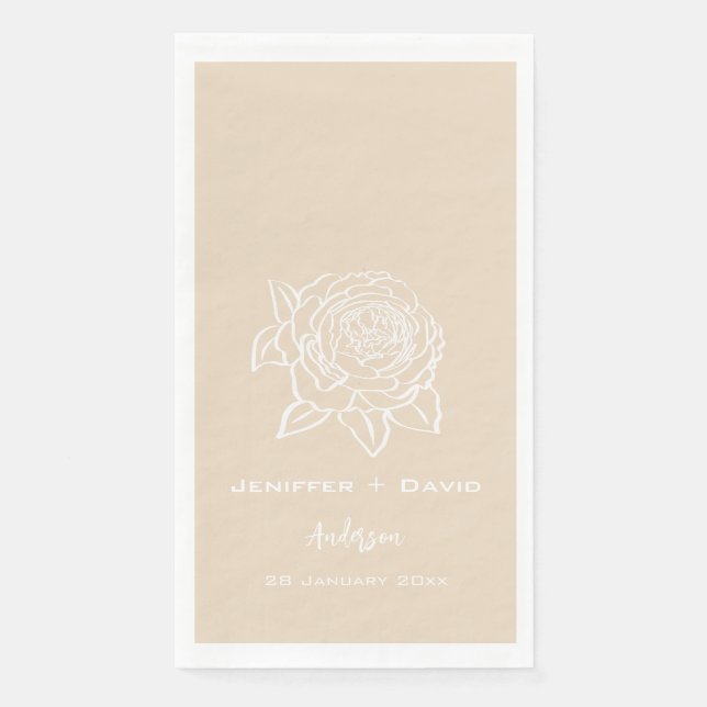 Rose Sketch Personalized Wedding/ Bridal Shower  Paper Guest Towels (Front)