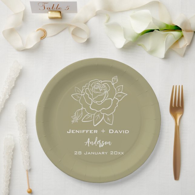 Rose Sketch Personalized Wedding/ Bridal Shower  Paper Plates (Wedding)