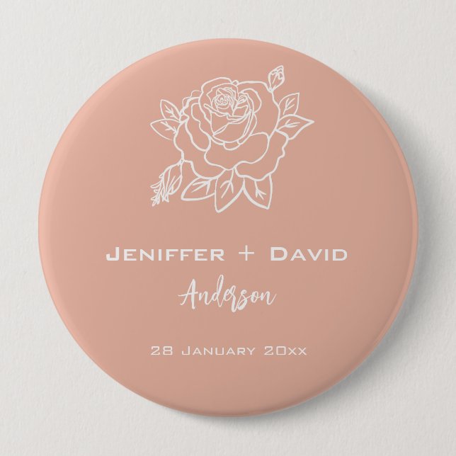 Rose Sketch Personalized Wedding Button (Front)