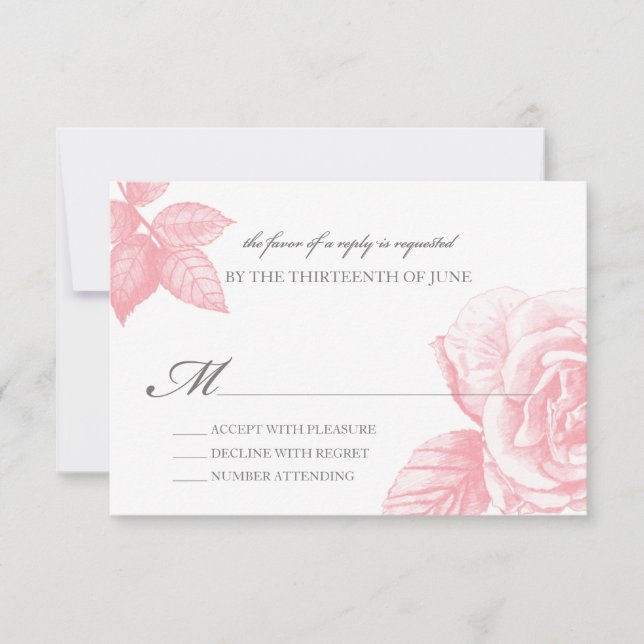 Rose Sketch Reply Card in Pink (Front)