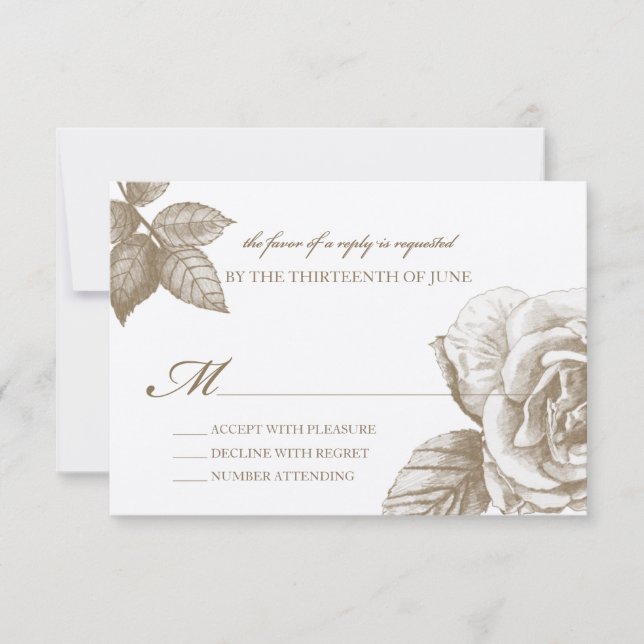 Rose Sketch Reply Card in Sepia (Front)