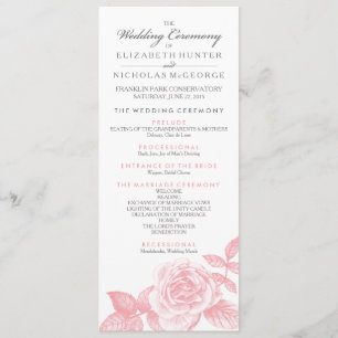 Rose Sketch Wedding Program in Pink