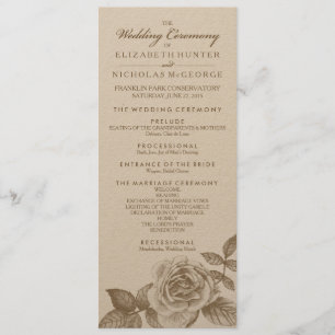 Rose Sketch Wedding Program in Sepia