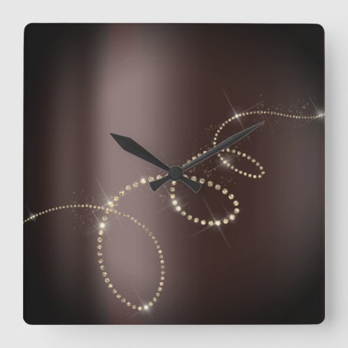 Rose Skinny Crystals Frozen Glass Infinity Brown Square Wall Clock