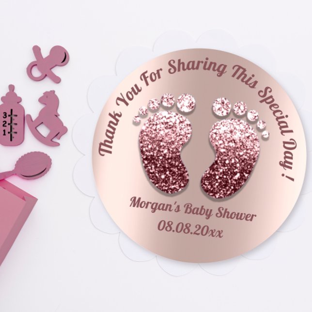 Rose Skinny Feet Baby Shower Favor Thank You Classic Round Sticker (Rose Skinny Feet Baby Shower Favor Thank You Classic Round Sticker)