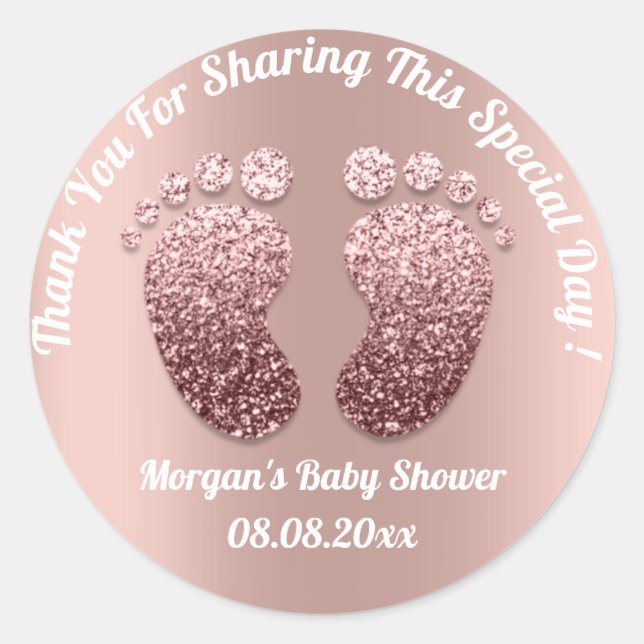 Rose Skinny Feet Baby Shower Favor Thank You Classic Round Sticker (Front)