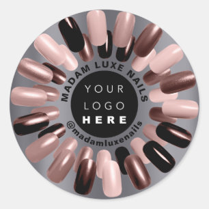 Rose Skinny Nails Stylist Gray Studio Custom Logo Classic Round Sticker