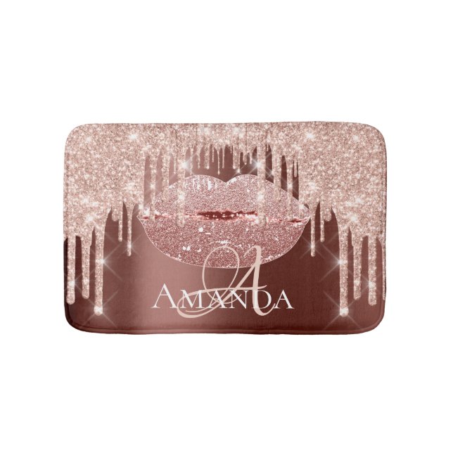 Rose Skinny  Royal Glitter Name Monogram Makeup Bath Mat (Front)