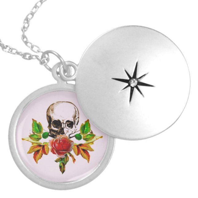 Rose Skull Locket Necklace (Front)