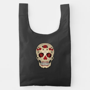Rose Skull Re-Use Pocket or Purse Fold-able Bag