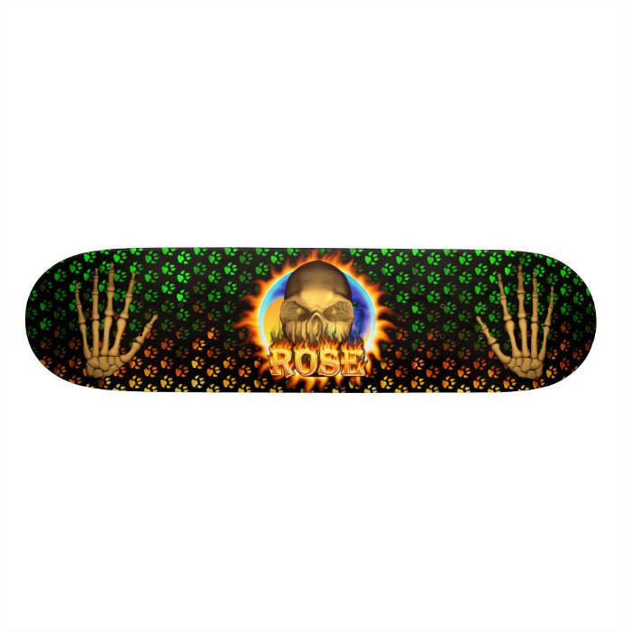 Rose skull real fire and flames skateboard design