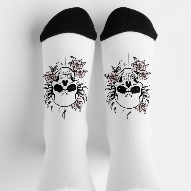 Rose Skull White Socks (Top)