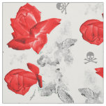 Rose Skulls Gothic Red/Gray Pattern Fabric
