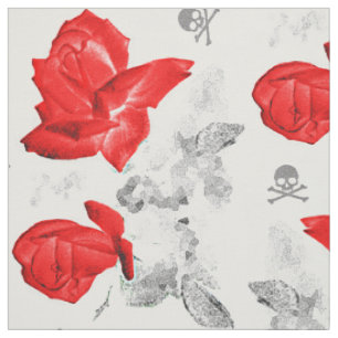 Rose Skulls Gothic Red/Gray Pattern Fabric