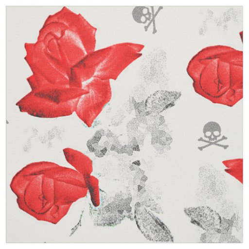 Rose Skulls Gothic Red/Gray Pattern Fabric
