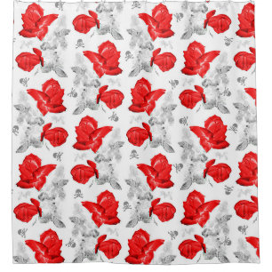 Rose Skulls Gothic Red/Gray Pattern Shower Curtain